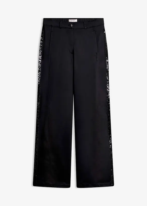 Pantalon en coton m&eacute;lang&eacute; extensible avec galon, bonprix