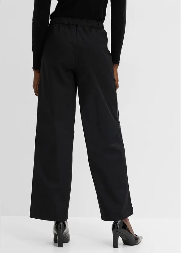 Pantalon en coton m&eacute;lang&eacute; extensible avec galon, bonprix