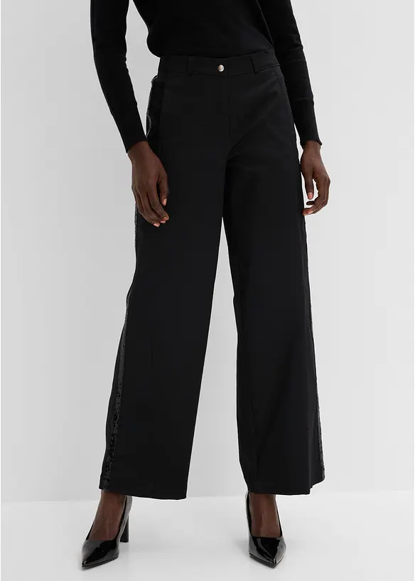 Pantalon en coton m&eacute;lang&eacute; extensible avec galon, bonprix