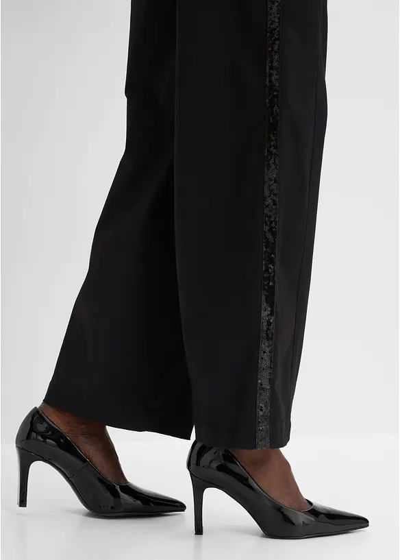 Pantalon en coton m&eacute;lang&eacute; extensible avec galon, bonprix