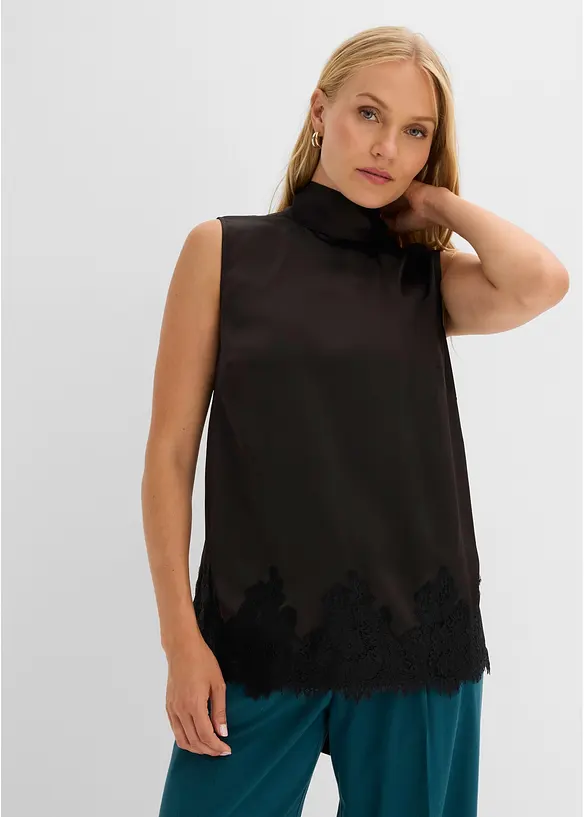 Schluppenbluse mit Spitzensaum, bonprix