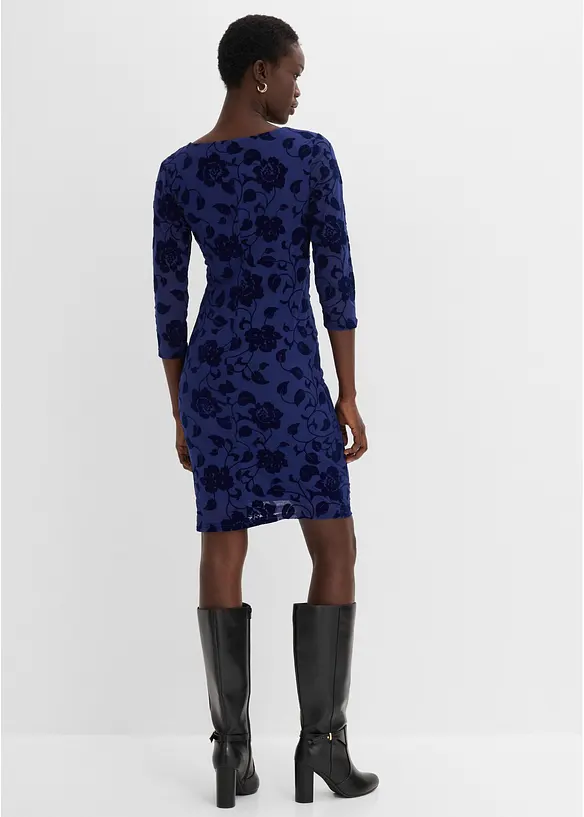 Mesh-Kleid mit edlem Flockprint, bonprix