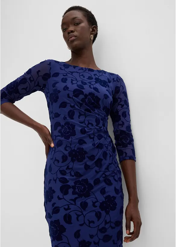 Mesh-Kleid mit edlem Flockprint, bonprix