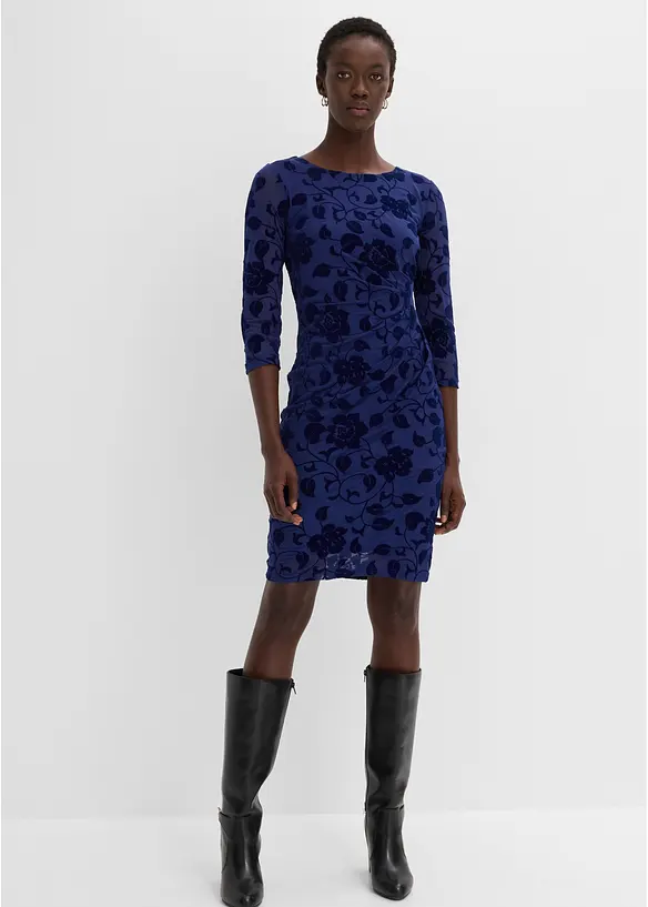 Mesh-Kleid mit edlem Flockprint, bonprix