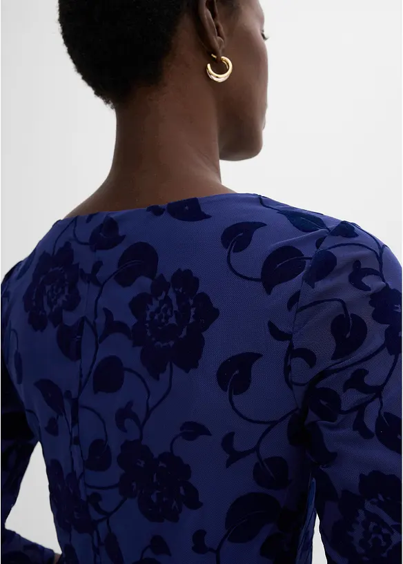Mesh-Kleid mit edlem Flockprint, bonprix