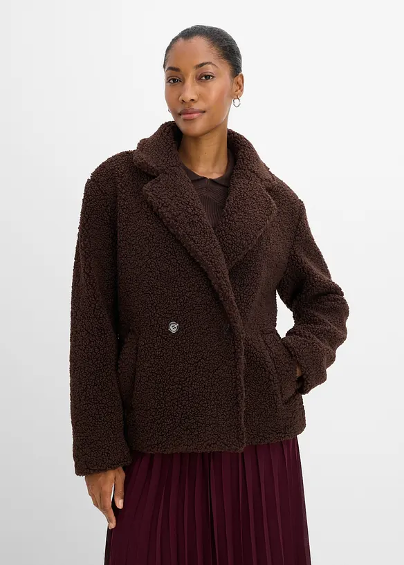 Teddyfell-Jacke mit Kragen und Doppelknopf, bonprix