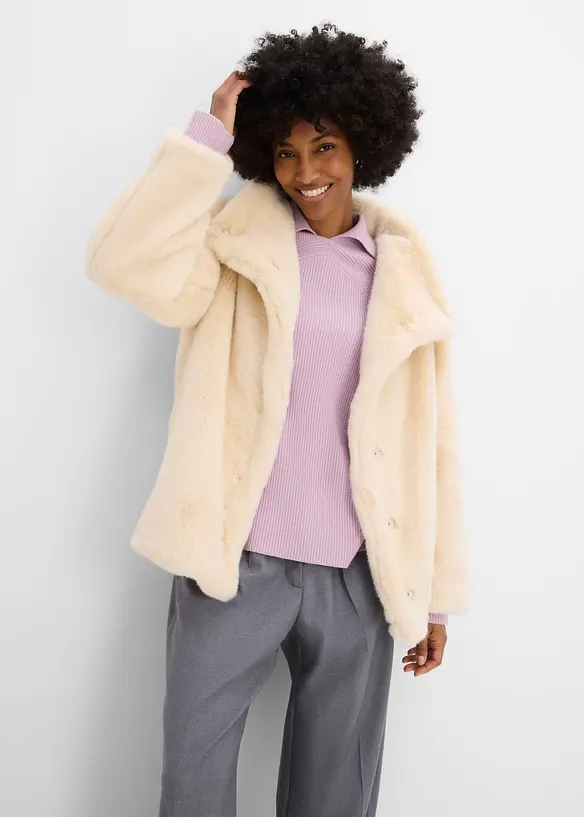 Fellimitat-Jacke mit hohem Kragen, bonprix