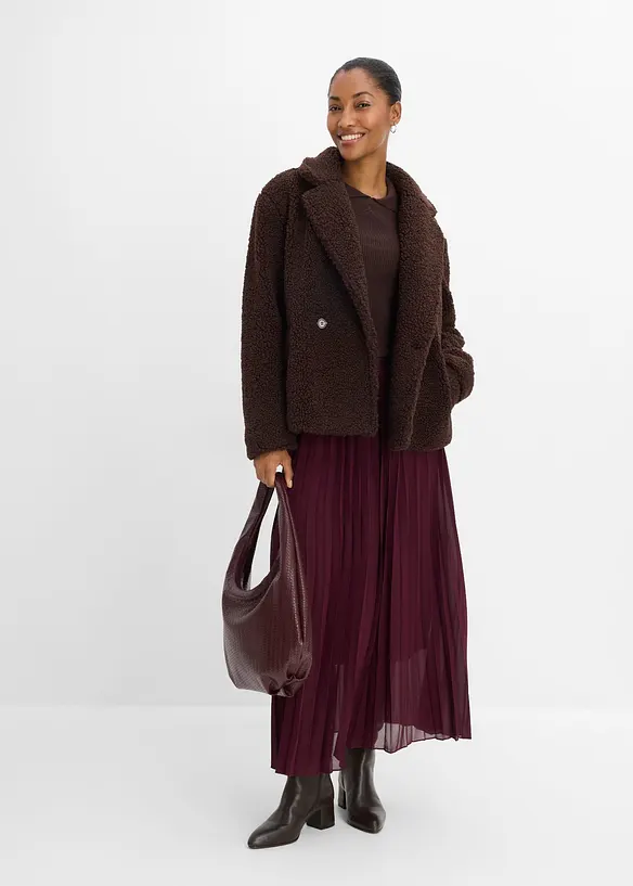 Teddyfell-Jacke mit Kragen und Doppelknopf, bonprix