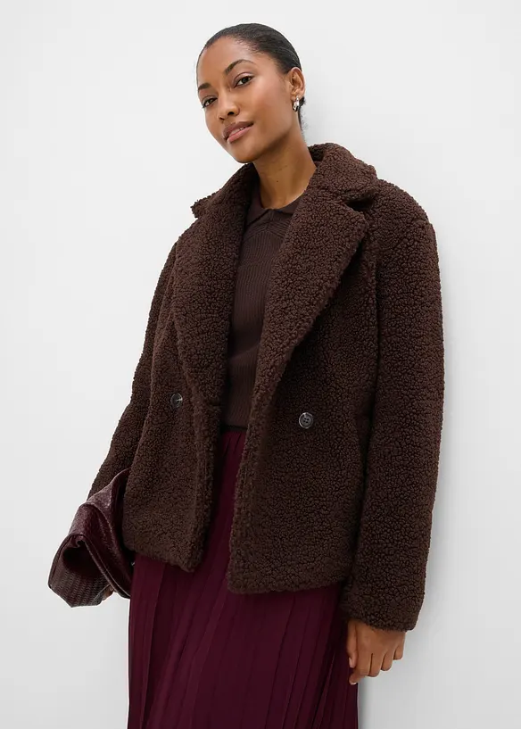 Teddyfell-Jacke mit Kragen und Doppelknopf, bonprix