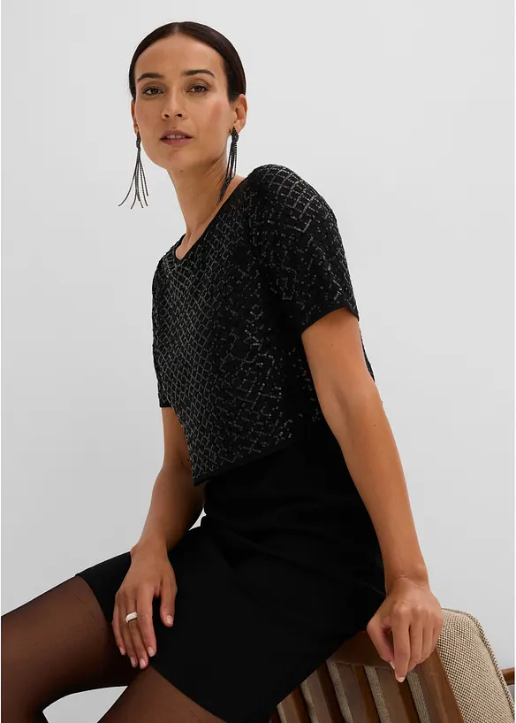 Kleid aus Punto di Roma mit Pailletten, bonprix