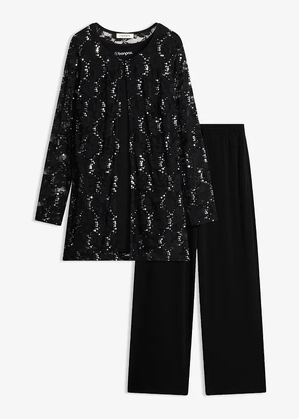 Top mit Spitzenjacke und Hose (3-tlg. Set), bonprix