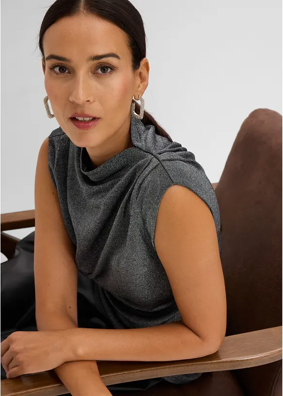 Shirt mit Zipfelsaum und Glitzer, bonprix
