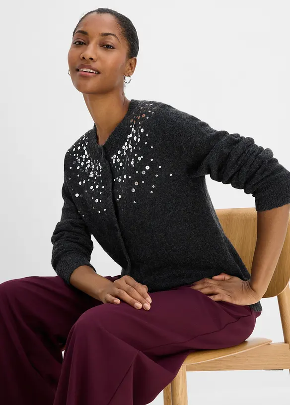 Gilet en maille avec sequins sur le haut devant, bonprix