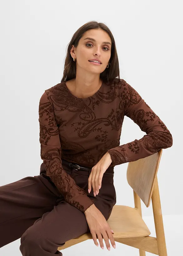 Langarmshirt aus feinem Mesh, bonprix