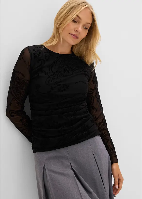 Langarmshirt aus feinem Mesh, bonprix
