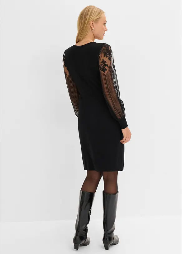 Minikleid mit transparenten Ballon&auml;rmeln und Stickerei, bonprix