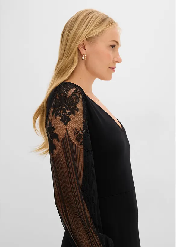 Minikleid mit transparenten Ballon&auml;rmeln und Stickerei, bonprix