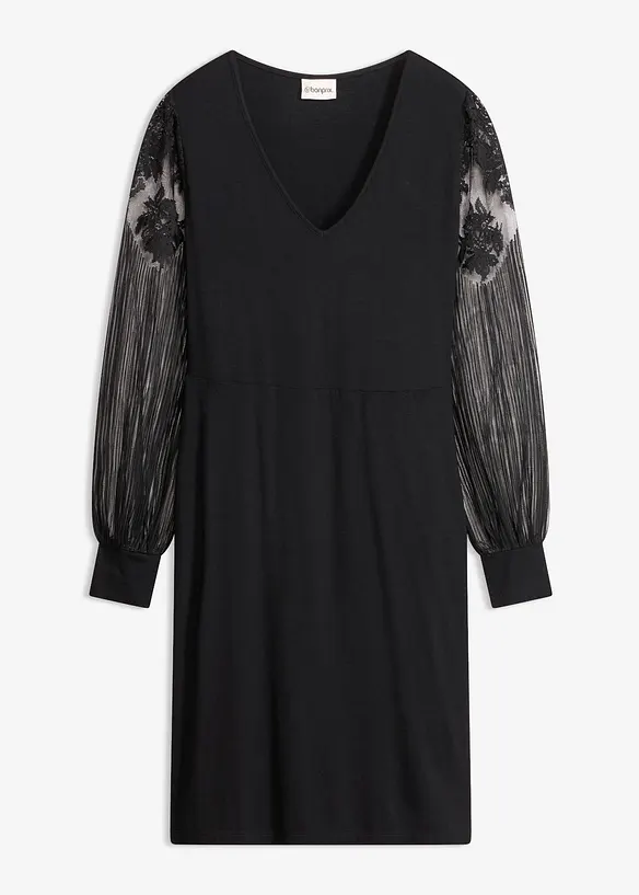 Minikleid mit transparenten Ballon&auml;rmeln und Stickerei, bonprix