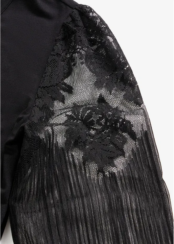 Minikleid mit transparenten Ballon&auml;rmeln und Stickerei, bonprix