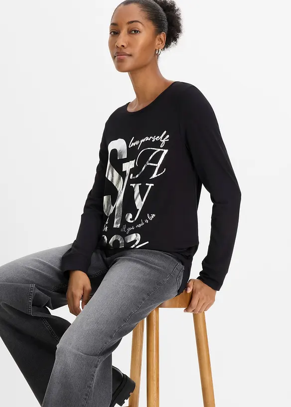 Langarmshirt aus flie&szlig;endem Viskose-Mix, bonprix