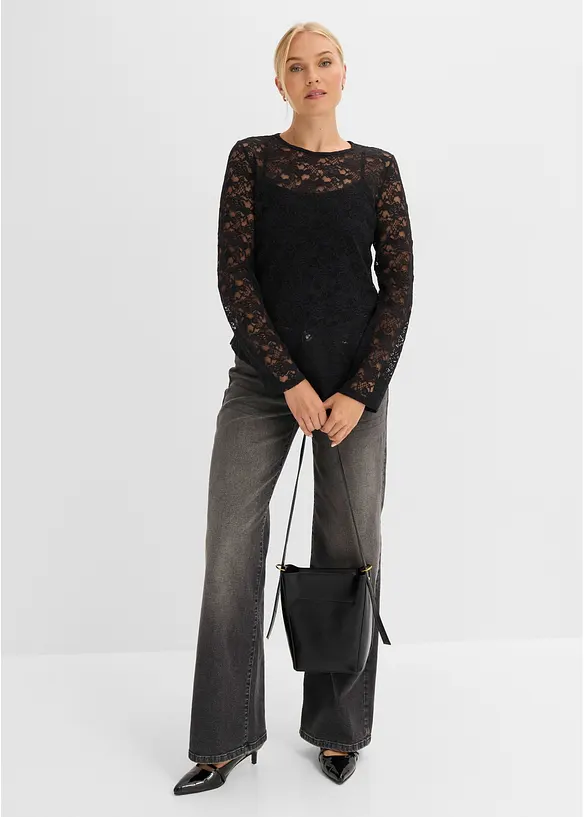 Langarmshirt aus elastischer Spitze, bonprix