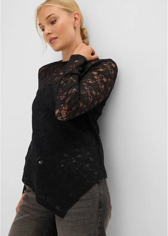 Langarmshirt aus elastischer Spitze, bonprix