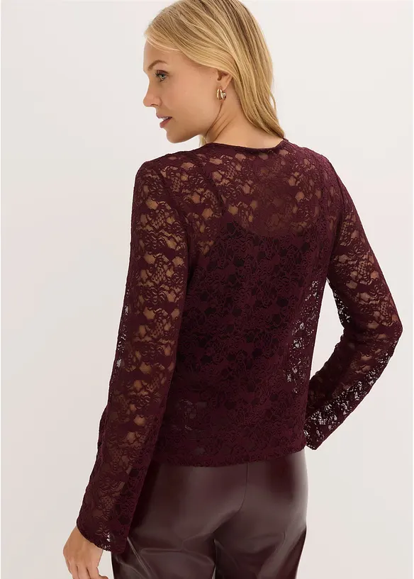 Langarmshirt aus elastischer Spitze, bonprix