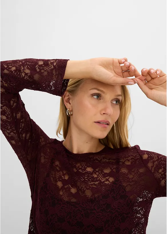 Langarmshirt aus elastischer Spitze, bonprix