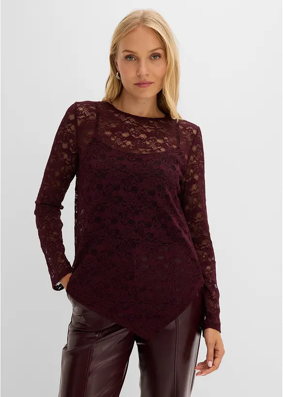 Langarmshirt aus elastischer Spitze, bonprix