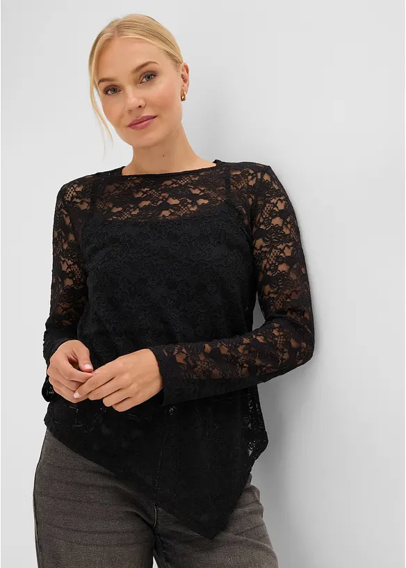 Langarmshirt aus elastischer Spitze, bonprix