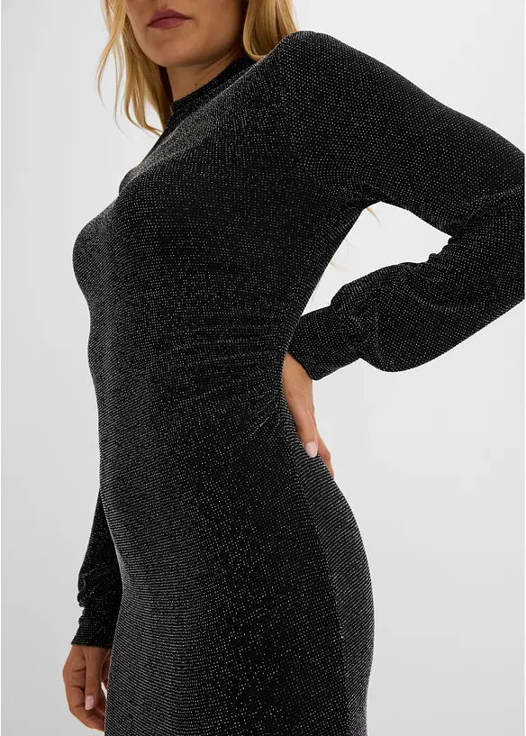 Jerseykleid mit seitlicher Raffung und Glitzer-Effekt, bonprix