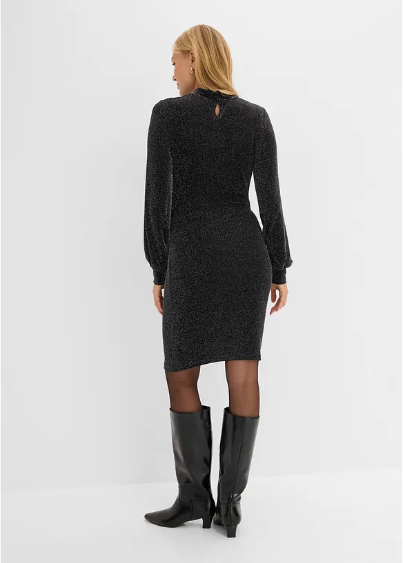 Jerseykleid mit seitlicher Raffung und Glitzer-Effekt, bonprix