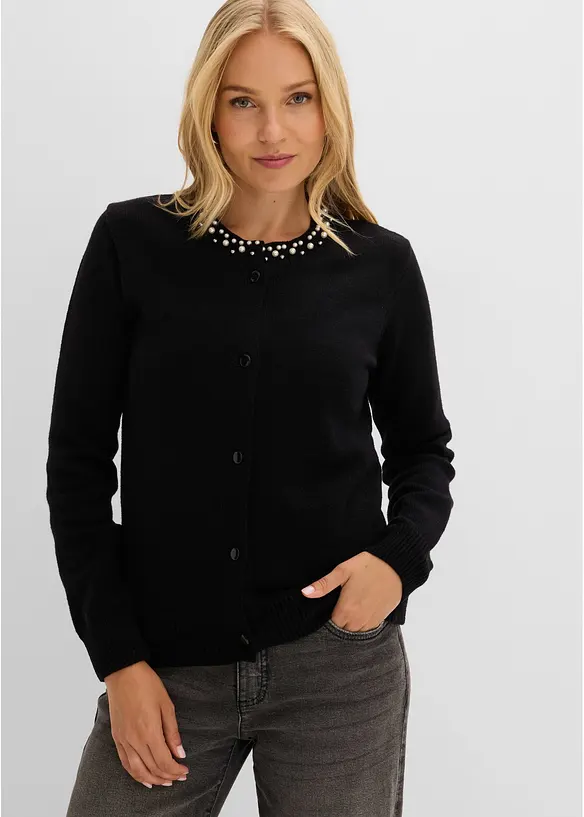 Gilet en fine maille &agrave; col perl&eacute;, bonprix