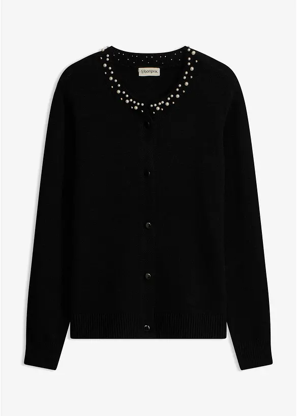 Gilet en fine maille &agrave; col perl&eacute;, bonprix