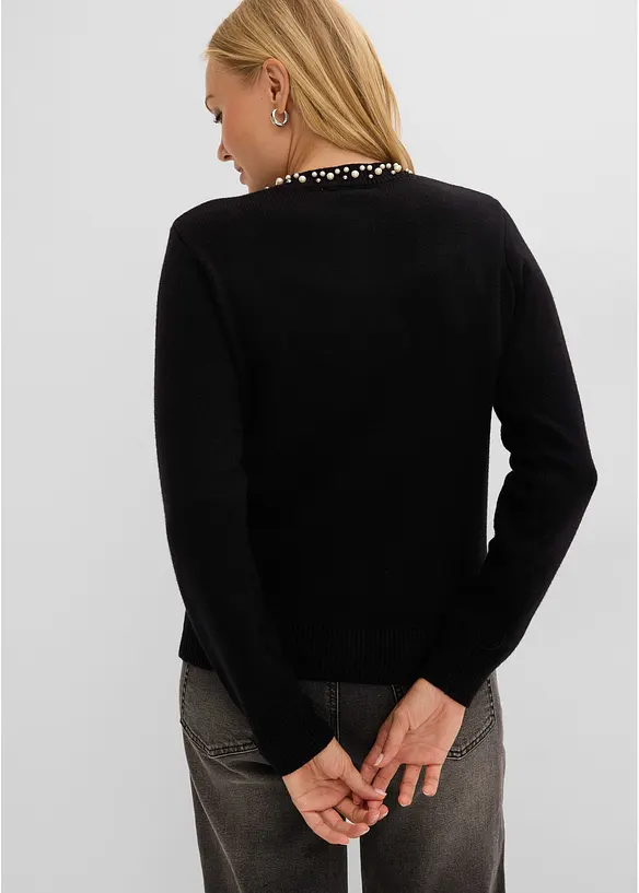 Gilet en fine maille &agrave; col perl&eacute;, bonprix