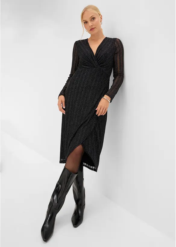 Jerseykleid in Wickeloptik mit Glitzer-Effekt, bonprix