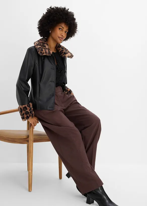 Lederimitat-Jacke mit Fellimitat, bonprix