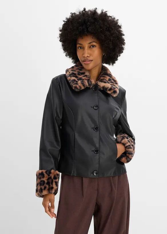 Lederimitat-Jacke mit Fellimitat, bonprix