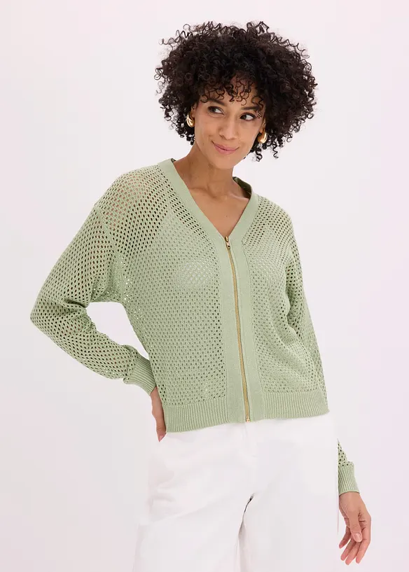 Gilet en maille ajour&eacute;e brillante, bonprix