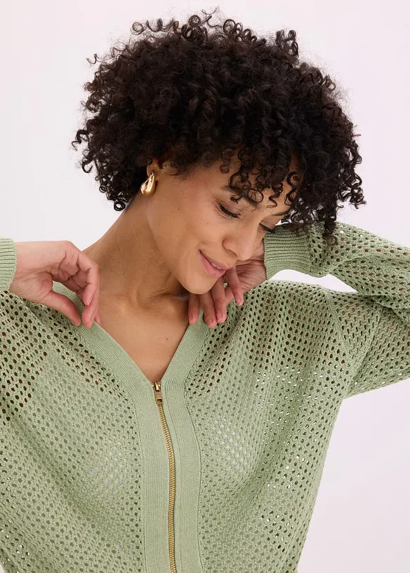 Gilet en maille ajour&eacute;e brillante, bonprix