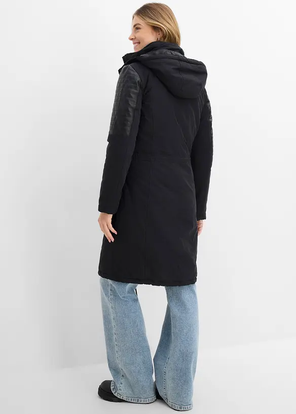 Long-Parka mit Lederimitateinsatz, bonprix