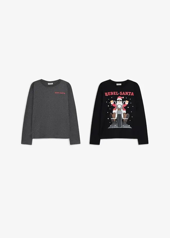 Lot de 2&nbsp;T-shirts manches longues coton de No&euml;l, bonprix