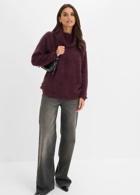 Pull col roul&eacute; en douce maille poilue, bonprix