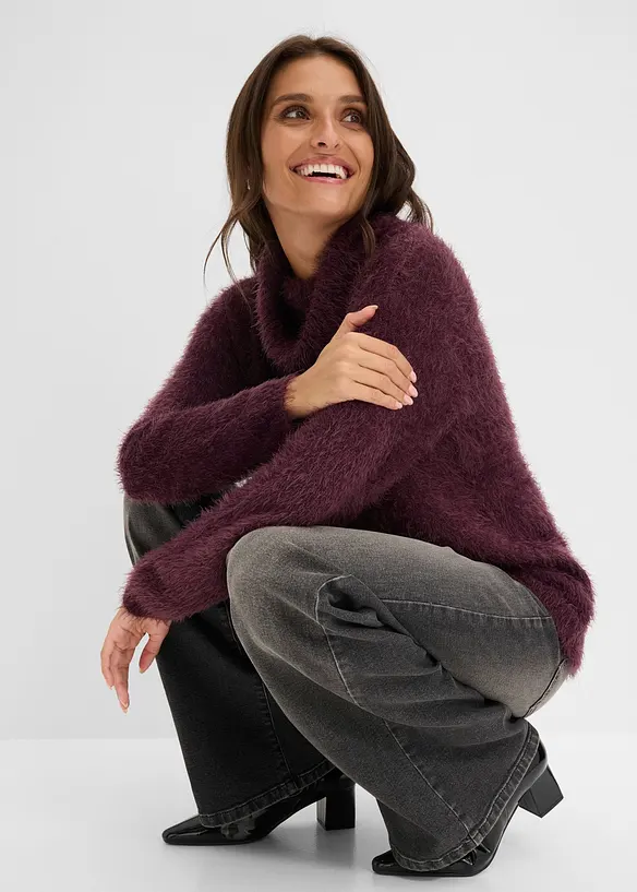 Pull col roul&eacute; en douce maille poilue, bonprix