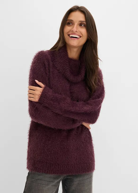Pull col roul&eacute; en douce maille poilue, bonprix