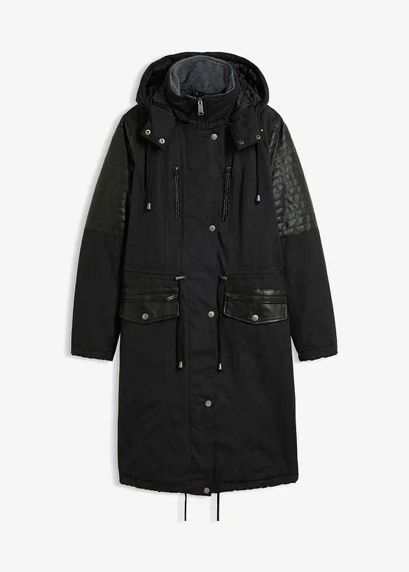 Long-Parka mit Lederimitateinsatz, bonprix