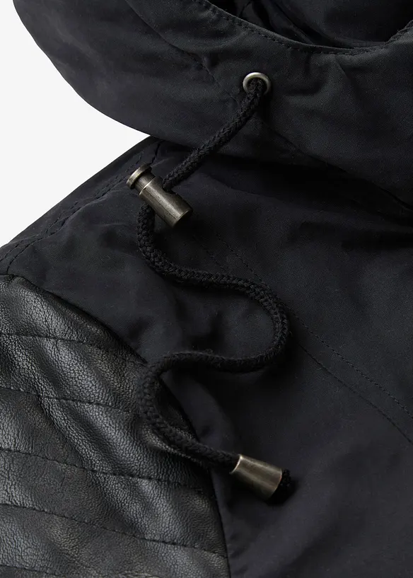 Long-Parka mit Lederimitateinsatz, bonprix