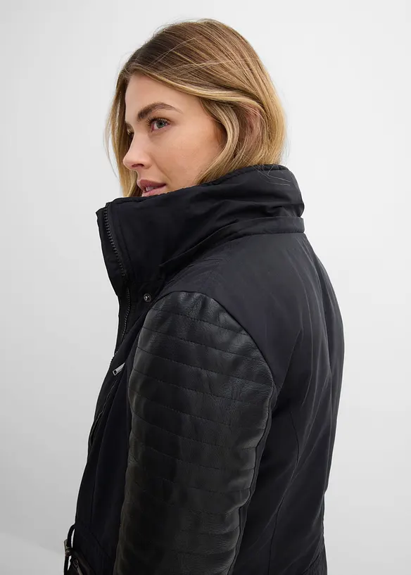 Long-Parka mit Lederimitateinsatz, bonprix