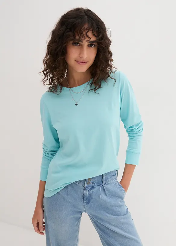 Lot de 5 T-shirts longs &agrave; col rond, manches longues, bonprix
