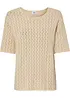 T-shirt en maille ajourée avec lin, manches coudes, bonprix
